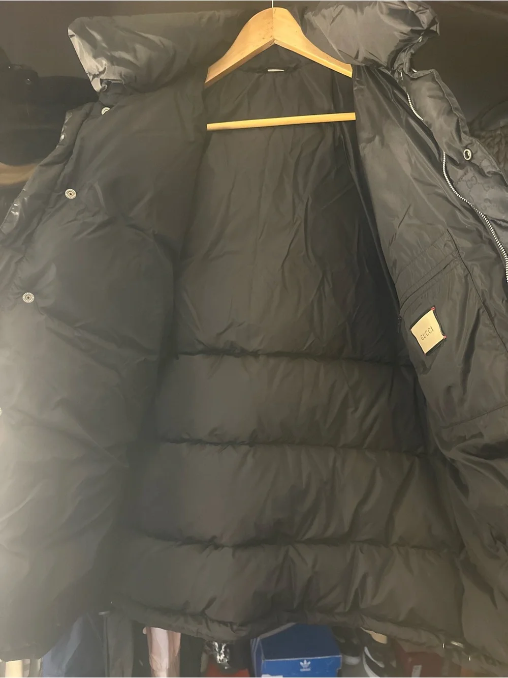Gucci Black Puffer Jacket with Gold Logo Trim